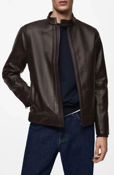 Mango Faux Leather Jacket In Chocolate