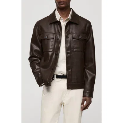 Mango Faux Leather Jacket With Pockets In Brown