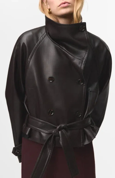 Mango Faux Leather Maxi Jacket In Black