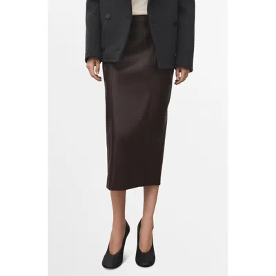 Mango Faux Leather Midi Pencil Skirt In Brown