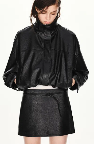 Mango Faux Leather Miniskirt With Belt In Black