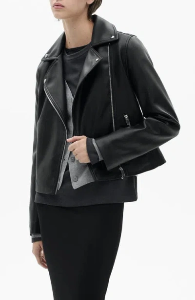 Mango Faux Leather Moto Jacket In Black