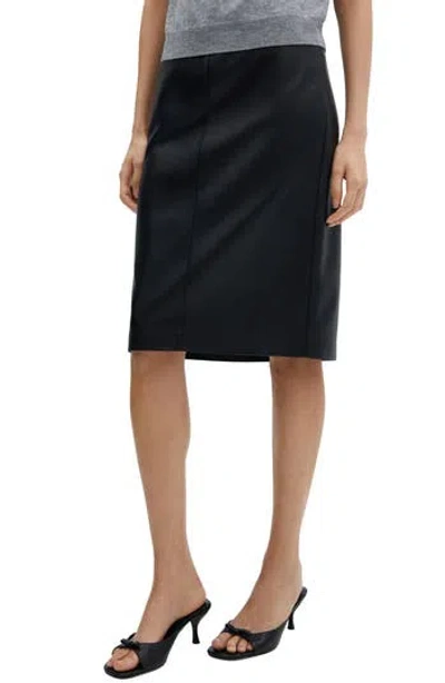 Mango Faux Leather Pencil Skirt In Black