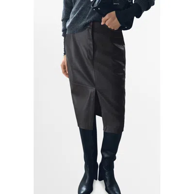 Mango Faux Leather Pencil Skirt In Brown