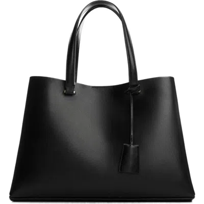 Mango Faux Leather Shopper In Black