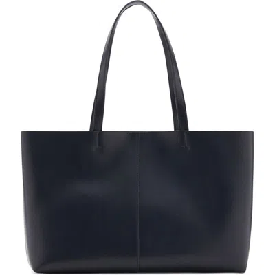 Mango Faux Leather Shopper In Dark Navy