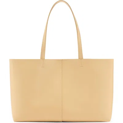 Mango Faux Leather Shopper In Pastel Yellow