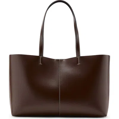 Mango Faux Leather Shopper Tote In Brown