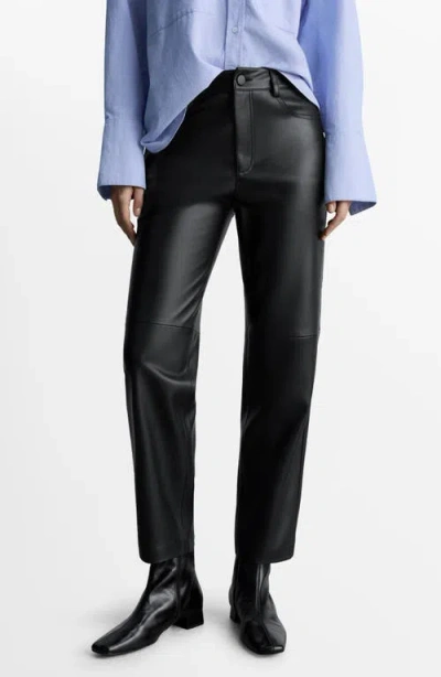 Mango Faux Leather Straight Leg Pants In Black