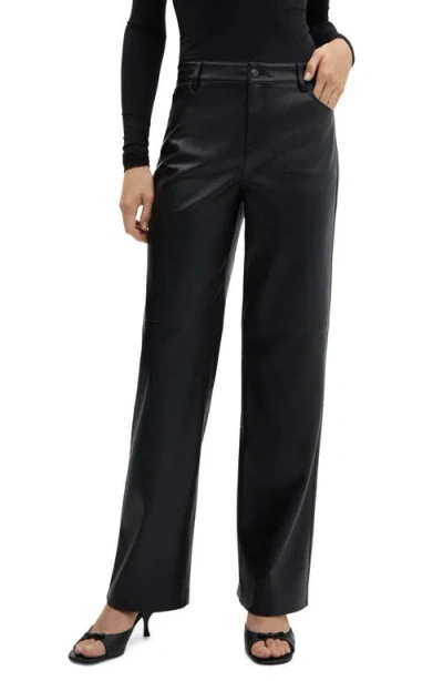 MANGO MANGO FAUX LEATHER WIDE LEG PANTS