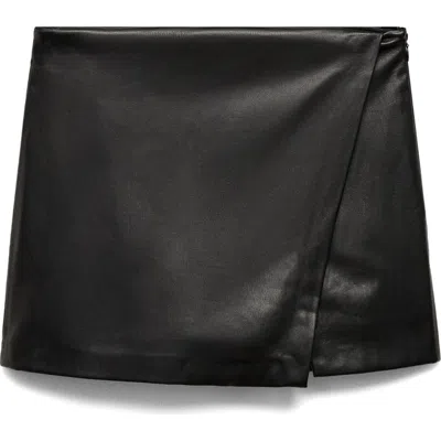Mango Faux Leather Wrap Miniskirt In Black