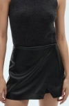 Mango Faux Leather Wrap Miniskort In Black