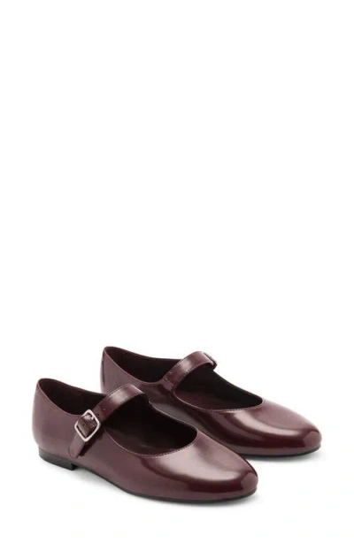 Mango Faux Patent Mary Jane Ballet Flat In Burgundy