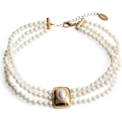 Mango Faux Pearl Triple Strand Necklace In White