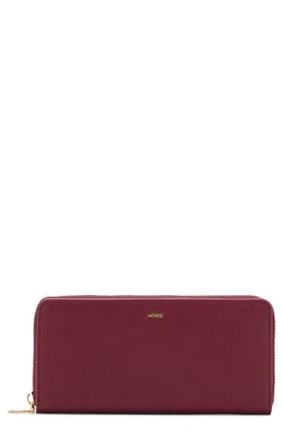 Mango Faux Saffiano Leather Wallet In Burgundy