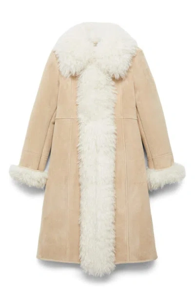 Mango Faux Shearling Coat In Beige