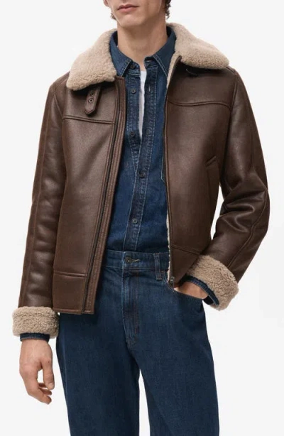 Mango Faux Shearling Jacket In Blue