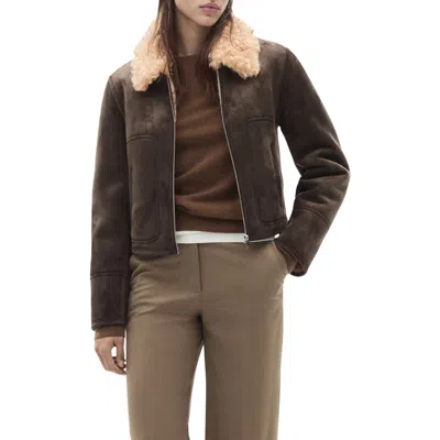 Mango Faux Shearling Jacket In Grey