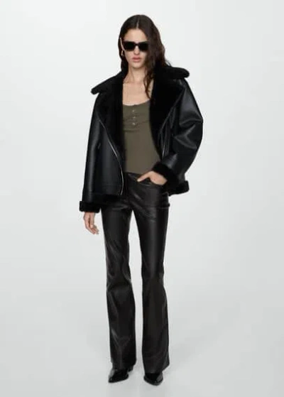 Mango Faux Shearling-lined Jacket Black