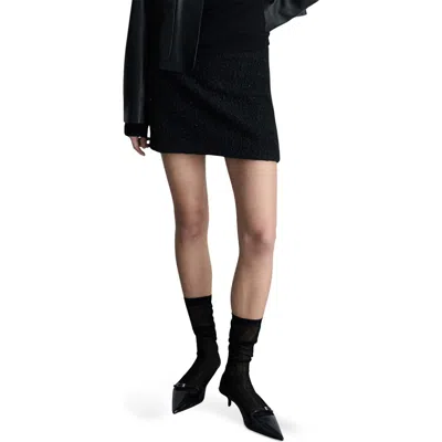 Mango Faux Shearling Miniskirt In Black