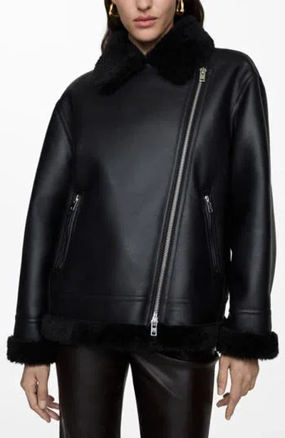 MANGO MANGO FAUX SHEARLING MOTO JACKET