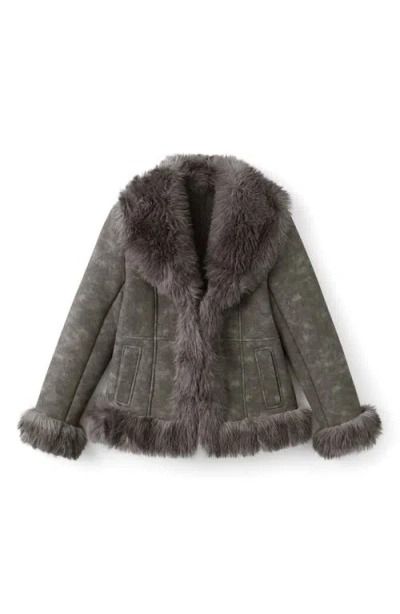 Mango Faux Suede & Faux Fur Jacket In Gray