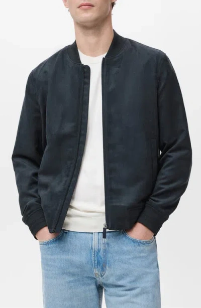 Mango Suede-effect Bomber Jacket Navy In Blue