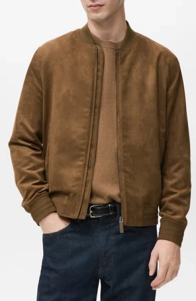 Mango Suede-effect Bomber Jacket Cognac In Brown