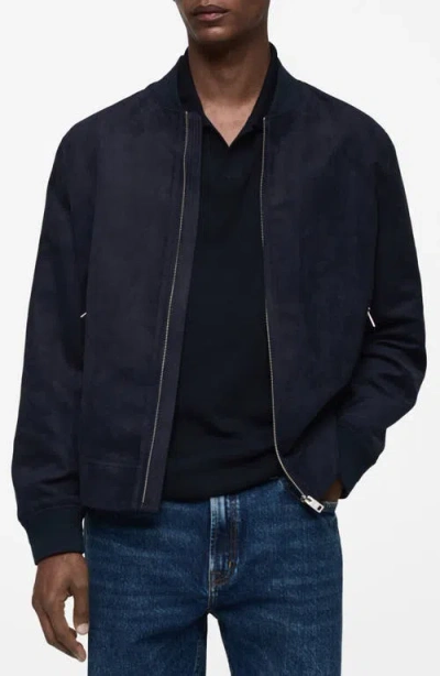 Mango Men's Suede-effect Bomber Jacket In Dark Navy