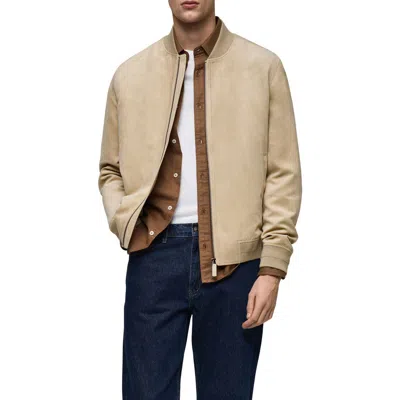 Mango Faux Suede Bomber Jacket In Ecru