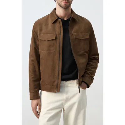 Mango Suede-effect Jacket With Pockets Cognac In Brown