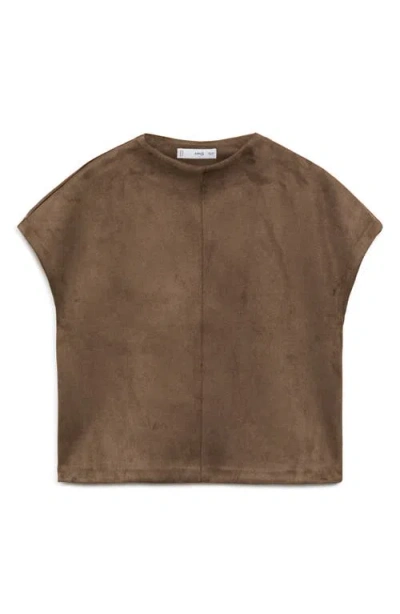 Mango Faux Suede T-shirt In Brown