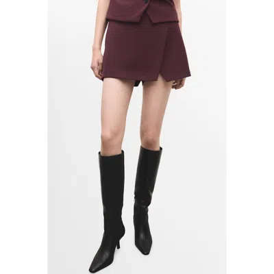 Mango Faux Wrap Skort In Burgundy