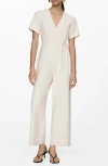 Mango Bow Wrap Jumpsuit Ecru In Ecru