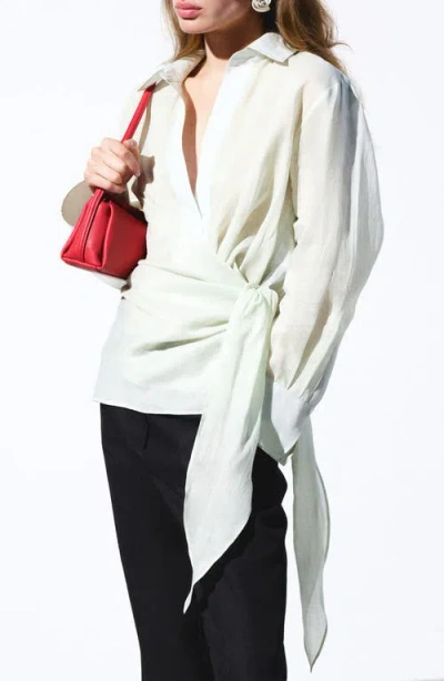 Mango Faux Wrap Woven Shirt In White