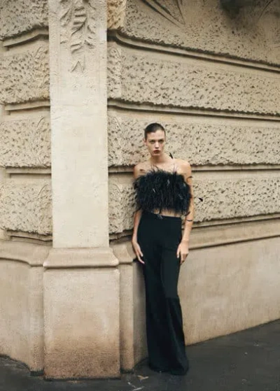 Mango Feather Bandeau-style Top Black
