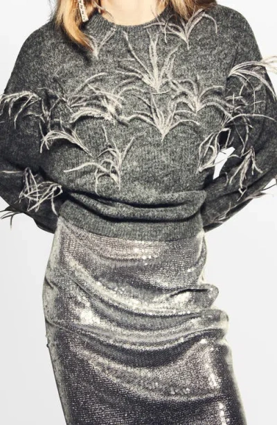 Mango Feather Detail Sweater In Black