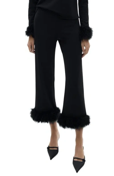 Mango Feather Trim Crop Pants In Black