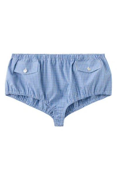 Mango Featuring Hailey Bieber Gigi Check Print Shorts In Blue