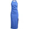 Mango Draped Halter Dress In Blue