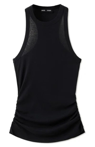 Mango Featuring Hailey Bieber Ruched Cotton Top In Black