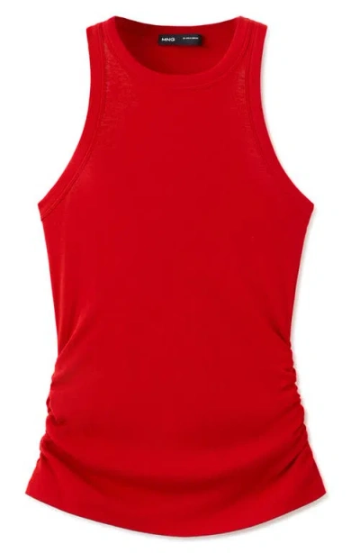 Mango Featuring Hailey Bieber Ruched Cotton Top In Red