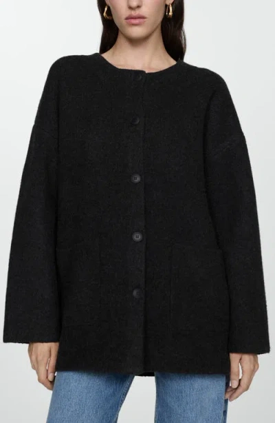 Mango Felt Coat With Removable Scarf Detail In Charcoal