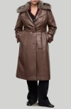 Mango Fernanda Faux Leather Belted Coat With Removable Faux Fur Trim In Brown