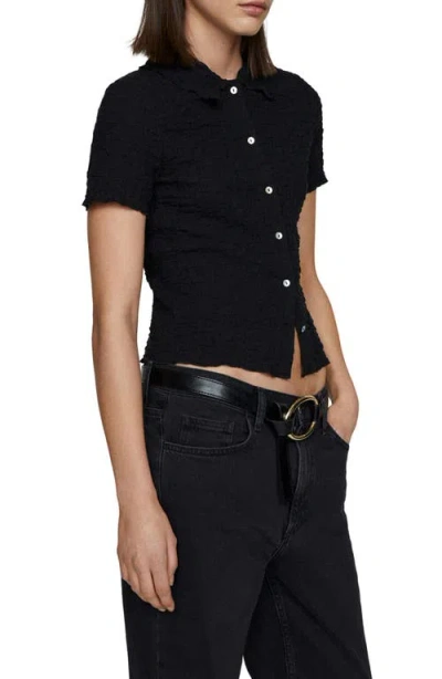 Mango Fidela Textured Button-up Shirt In Black