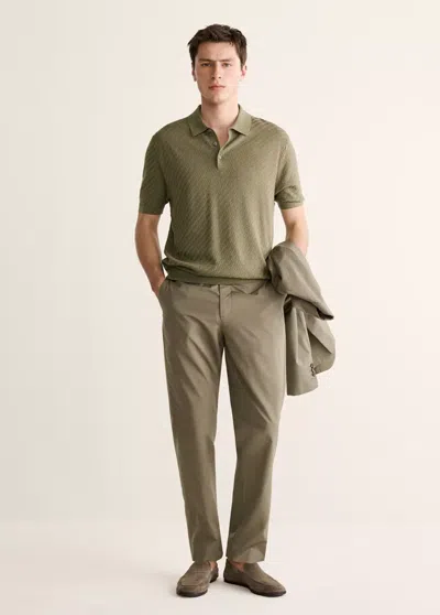 Mango Fine Cable-knit Polo In Khaki