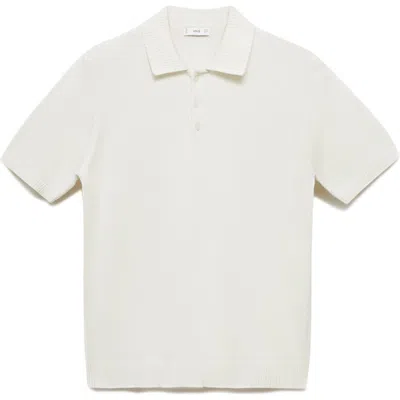 Mango Fine Cotton Knit Polo In Off White