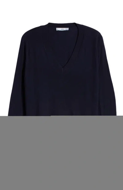 Mango Fine Gauge V-neck Sweater In Dark Navy