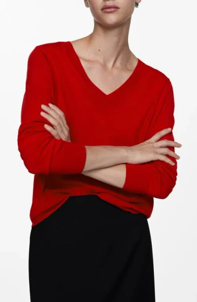 Mango Fine Gauge V-neck Sweater In Red