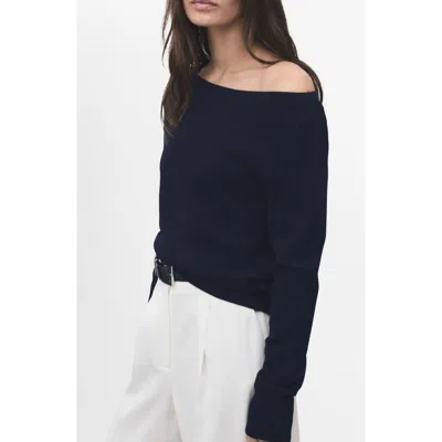 Mango Fine Knit Boat Neck Sweater In Blue